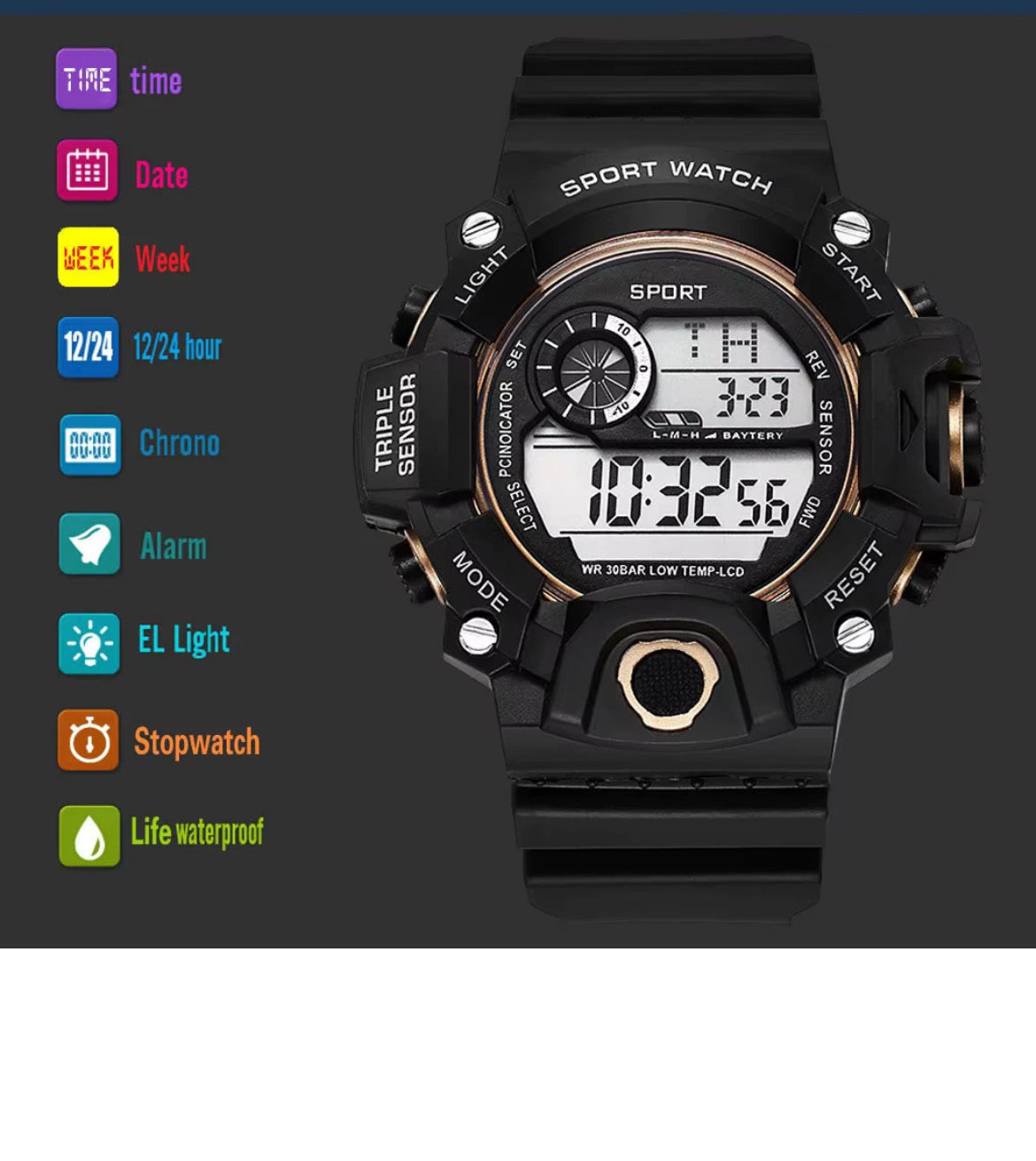 Men’s Sport Chronograph Watch – Waterproof Digital LED Military Style