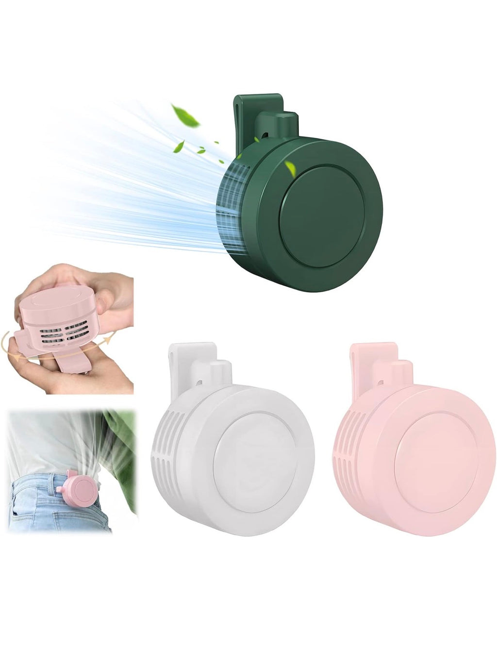 Portable Fan, Mini Waist Clip Fan, 360 Degree Clip On Air Cooler, USB or Battery Operated Hands-Free Personal Fan 3 Speeds Bladeless Neck Fan Wearable for Outdoor Farm Hiking Camping Travel