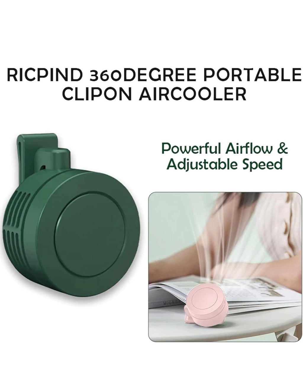 Portable Fan, Mini Waist Clip Fan, 360 Degree Clip On Air Cooler, USB or Battery Operated Hands-Free Personal Fan 3 Speeds Bladeless Neck Fan Wearable for Outdoor Farm Hiking Camping Travel