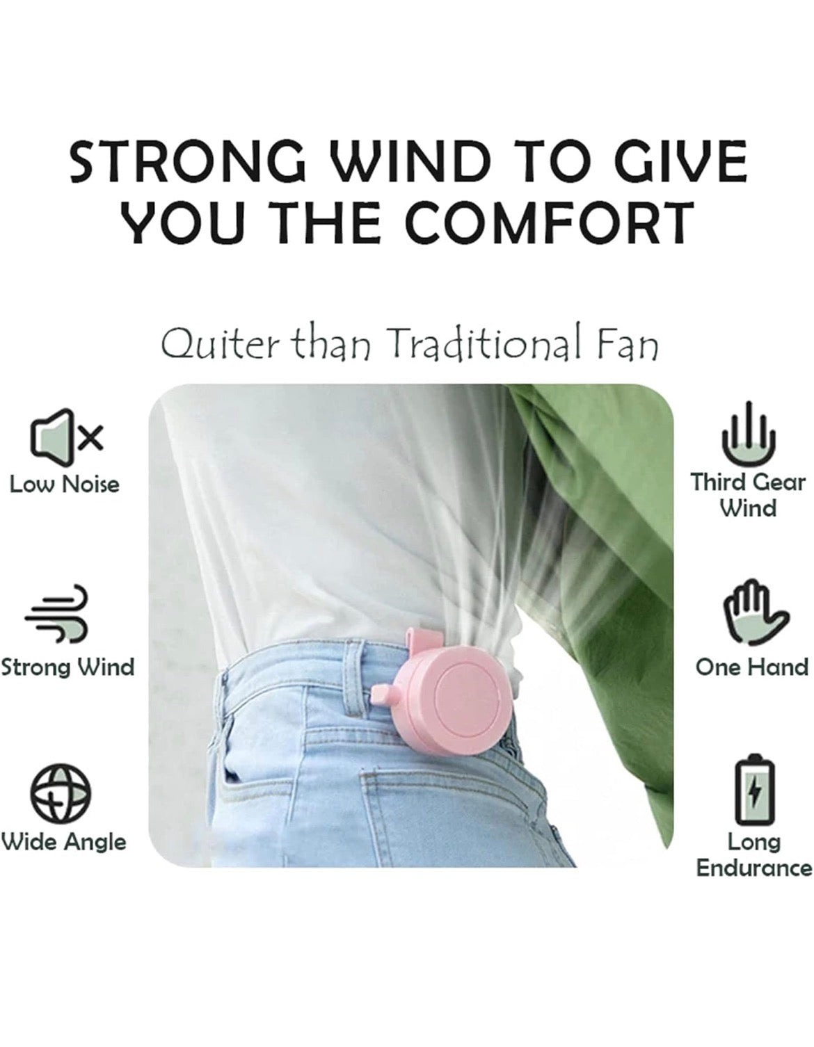 Portable Fan, Mini Waist Clip Fan, 360 Degree Clip On Air Cooler, USB or Battery Operated Hands-Free Personal Fan 3 Speeds Bladeless Neck Fan Wearable for Outdoor Farm Hiking Camping Travel
