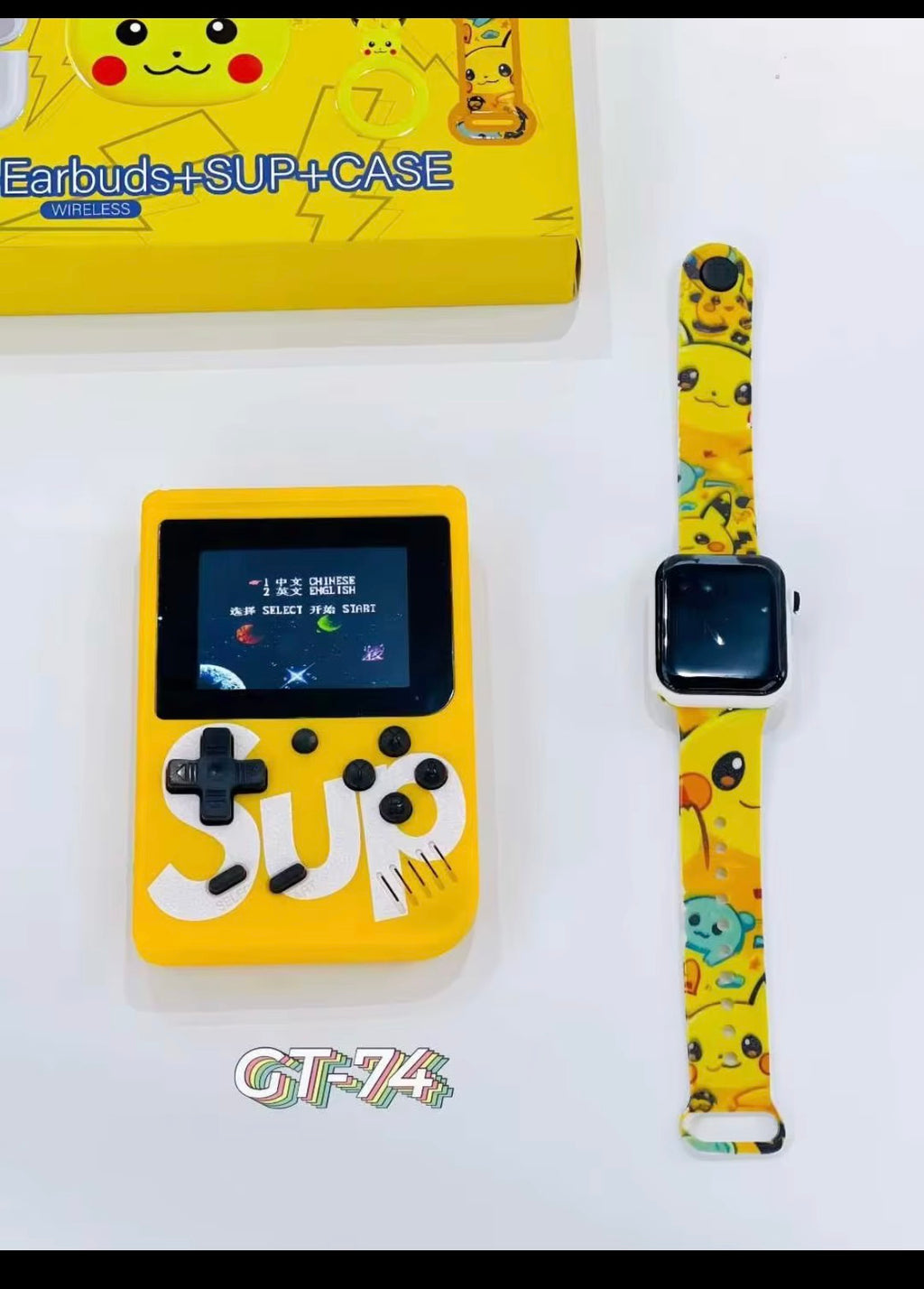 Pokémon Pikachu Themed 4 - in - 1 Gift Set: Game Console + Smart Watch + Wireless Earbuds + Earbud Case