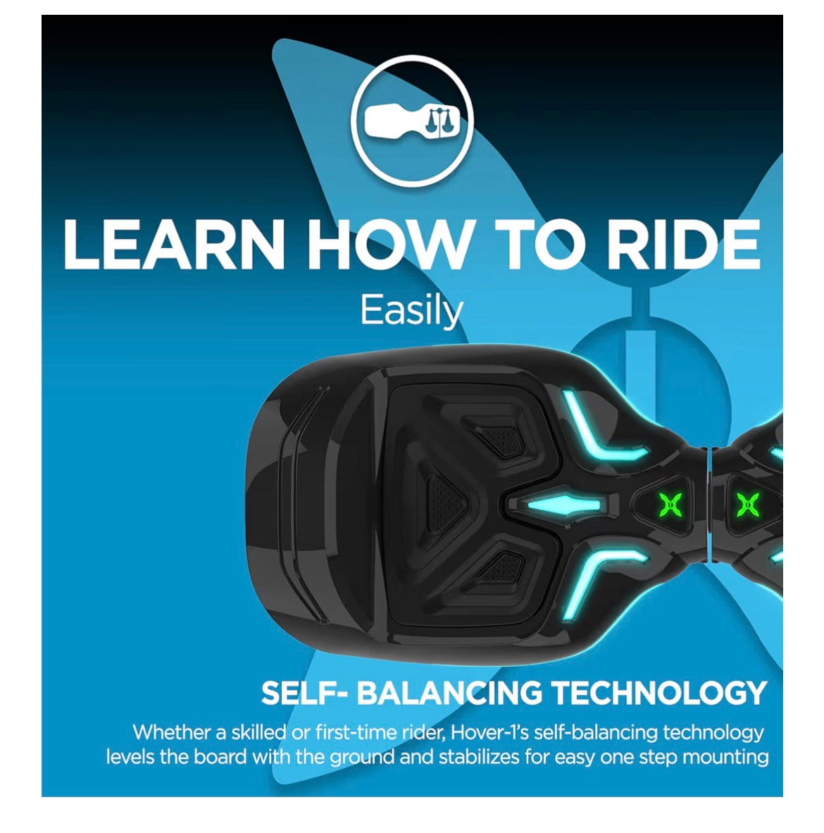 Hover-1 Superfly Electric Self Balancing Scooter with 7MPH Top Speed, 6 Mile Range, Long Lasting Li-Ion Battery - 5HR Full Charge, Built-In Bluetooth Speaker - Rider Modes: Beginner to Expert