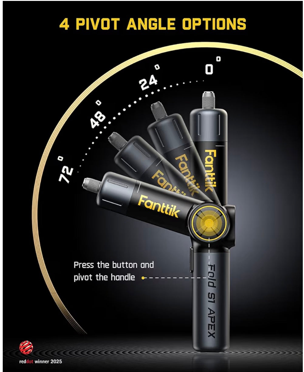 Fanttik S1 APEX Electric Screwdriver, Pivot Handle Screwdriver, Max 7N.m High Torque, 2 Speed Options, 1/4''Hex, Screen Interaction, Tech Tool for DIY Enthusiasts-Deluxe Edition