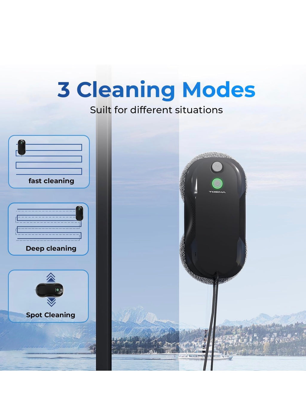 W5 Window Cleaning Robot, 6400Pa Max Adaptive Suction, Auto-Spray Smart Window Cleaner with Triple Safety System, Intelligent Navigation, Remote Control, for All Smooth Surfaces, Black