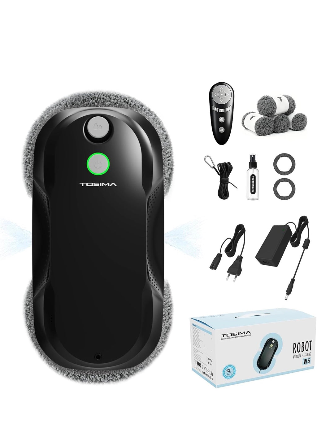 W5 Window Cleaning Robot, 6400Pa Max Adaptive Suction, Auto-Spray Smart Window Cleaner with Triple Safety System, Intelligent Navigation, Remote Control, for All Smooth Surfaces, Black