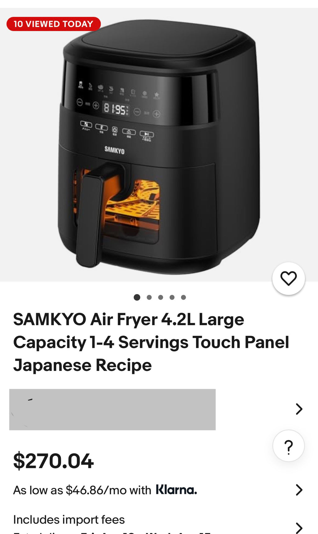 SAMKYO Air Fryer 4.2L Large Capacity 1-4 Servings Touch Panel Japanese Recipe