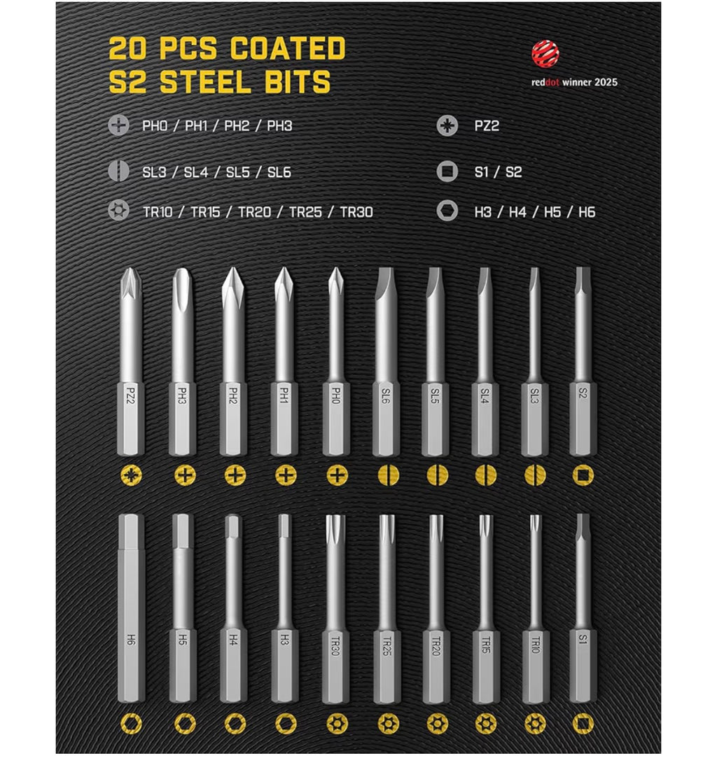 Fanttik S1 APEX Electric Screwdriver, Pivot Handle Screwdriver, Max 7N.m High Torque, 2 Speed Options, 1/4''Hex, Screen Interaction, Tech Tool for DIY Enthusiasts-Deluxe Edition