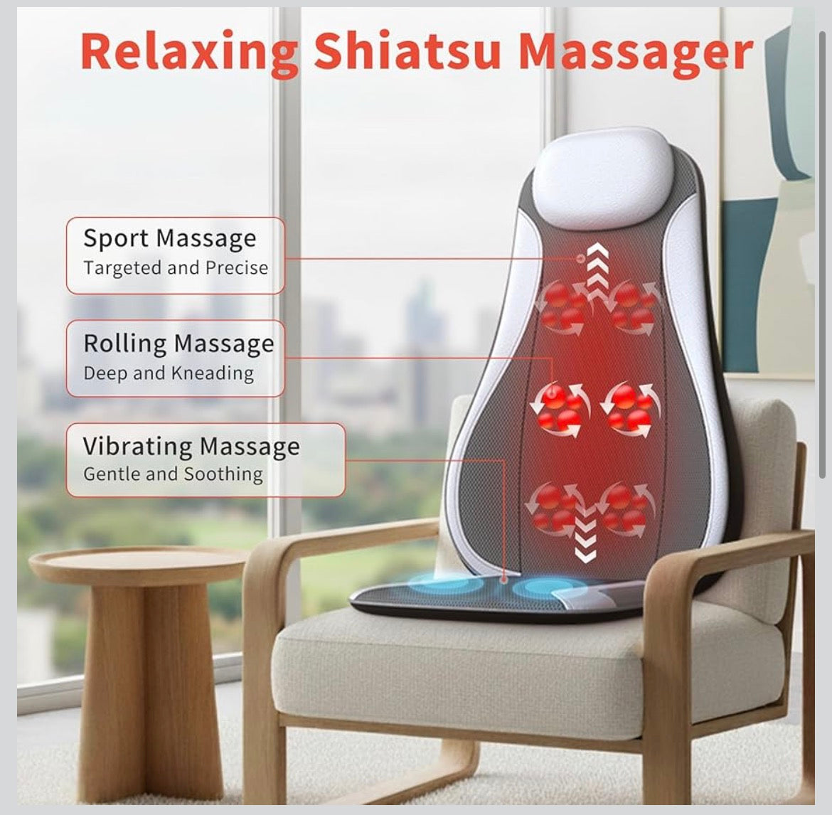 Shiatu Back Massager with Heat, Kneading Rolling Vibration Chair Massager for Deep Tissue Pain Relief, Massage Chair Pad for Home & Office, Ideal Gift for Dad & Mommy