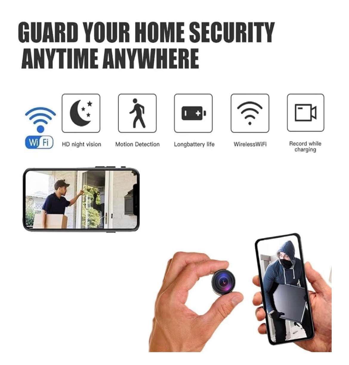 House Guard Security Camera, Household Mini Cameras, 1080p HD Wireless Security Camera with Smart Motion Detection, Night Vision, Wide-Angle Lens, Magnetic Mount for Home Office