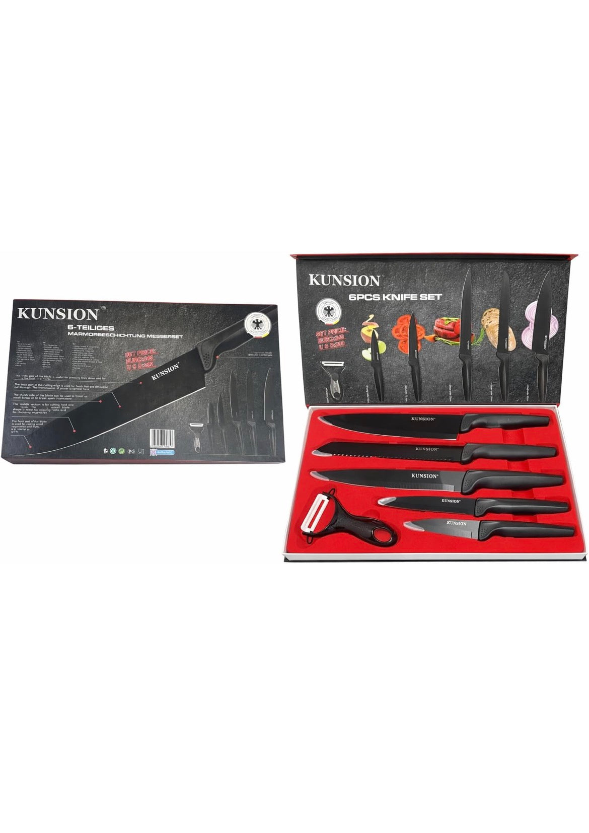 Kunsion 6-Piece Knife Set – Non-Stick Marble Coating Kitchen Knife Set with Peeler