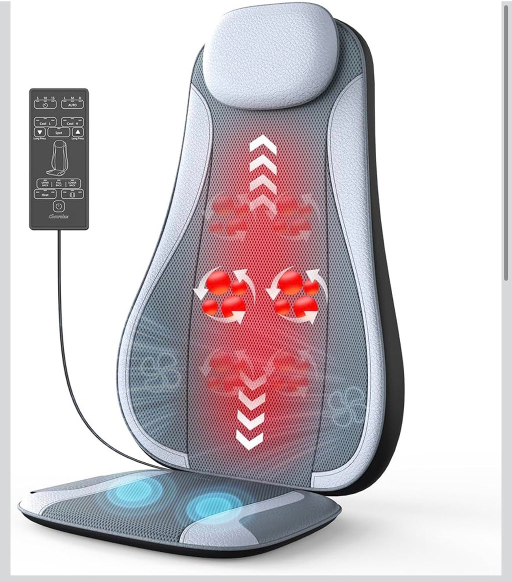Shiatu Back Massager with Heat, Kneading Rolling Vibration Chair Massager for Deep Tissue Pain Relief, Massage Chair Pad for Home & Office, Ideal Gift for Dad & Mommy