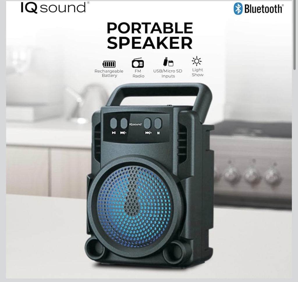 Supersonic IQ Sound IQ-1403BT Portable Bluetooth Speaker with True Wireless Stereo, Colorful LED Lights, USB/Micro SD Inputs, FM Radio, Integrated Carry Handle, 3W RMS Power, USB & Micro SD Inputs