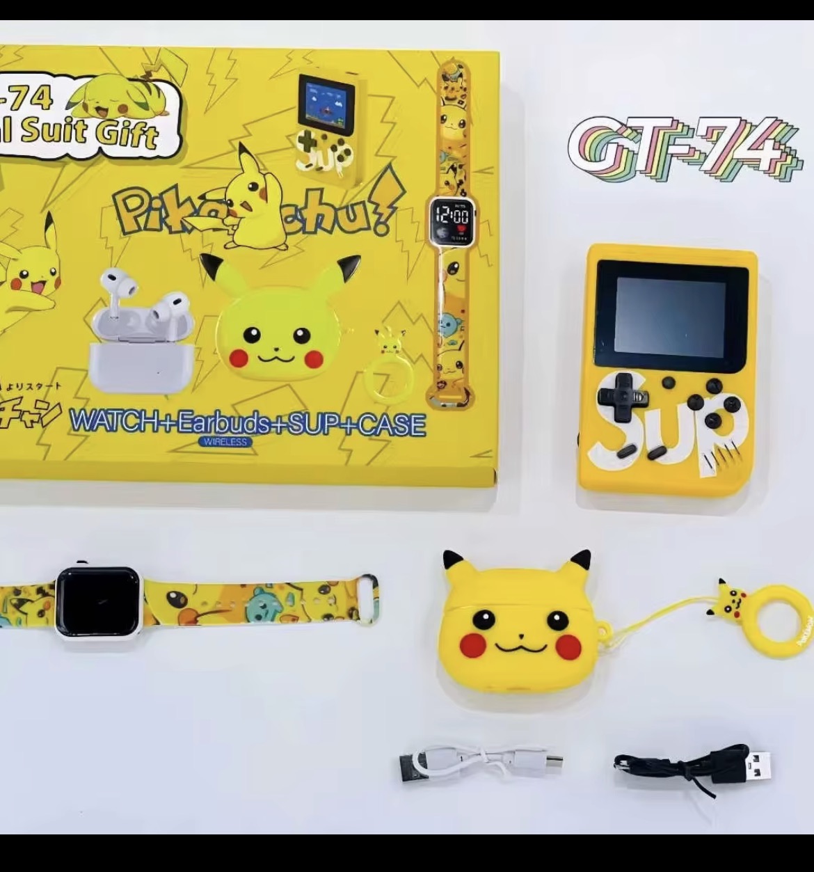 Pokémon Pikachu Themed 4 - in - 1 Gift Set: Game Console + Smart Watch + Wireless Earbuds + Earbud Case
