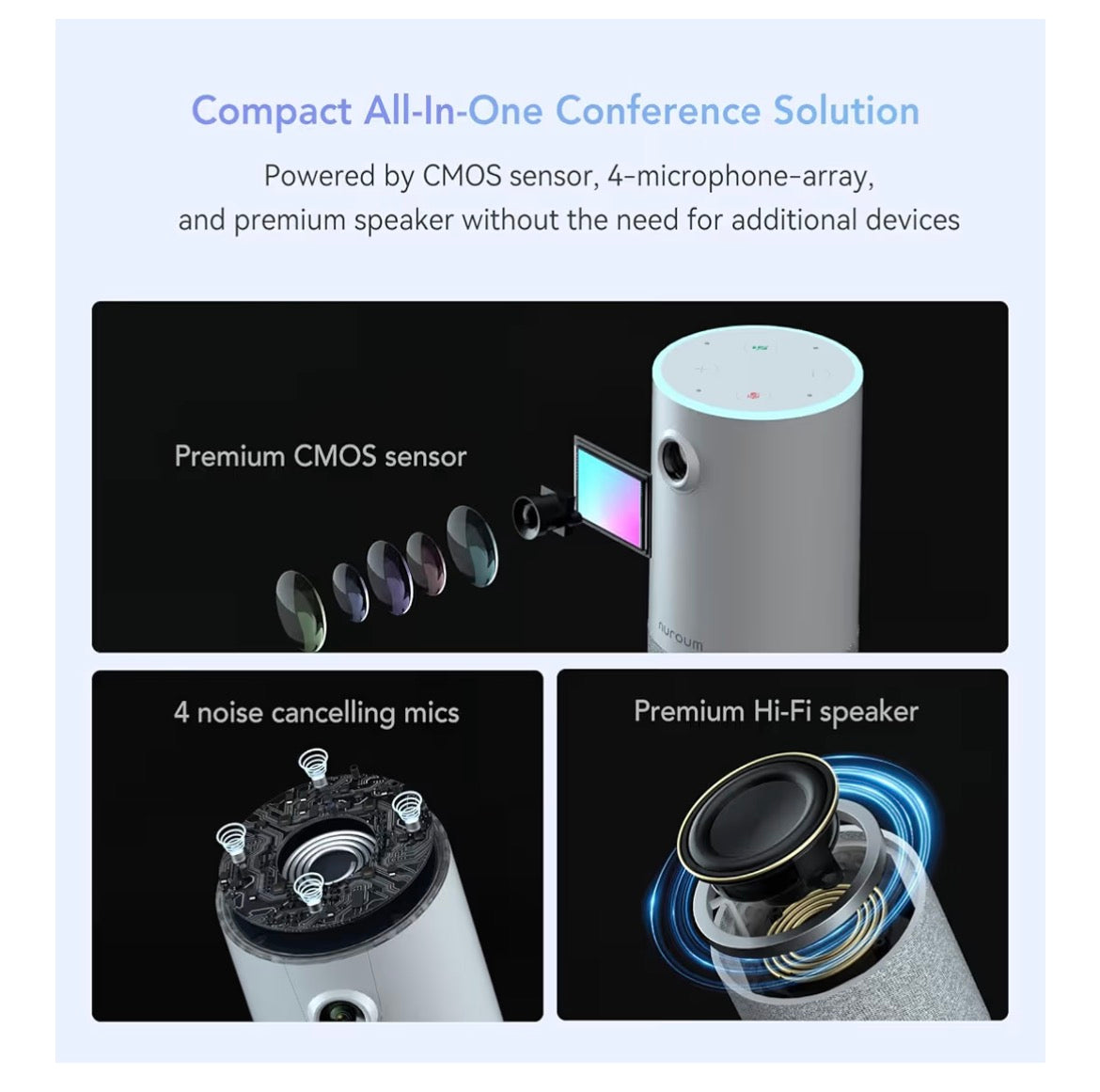 NUROUM C10(2nd Gen) 1080P Conference Webcam with Microphone Speaker, Portable All in One Computer Camera for Video Conference, AI Noise Cancellation & AGC, USB Plug&Play for PC/Desktop Zoom/Teams