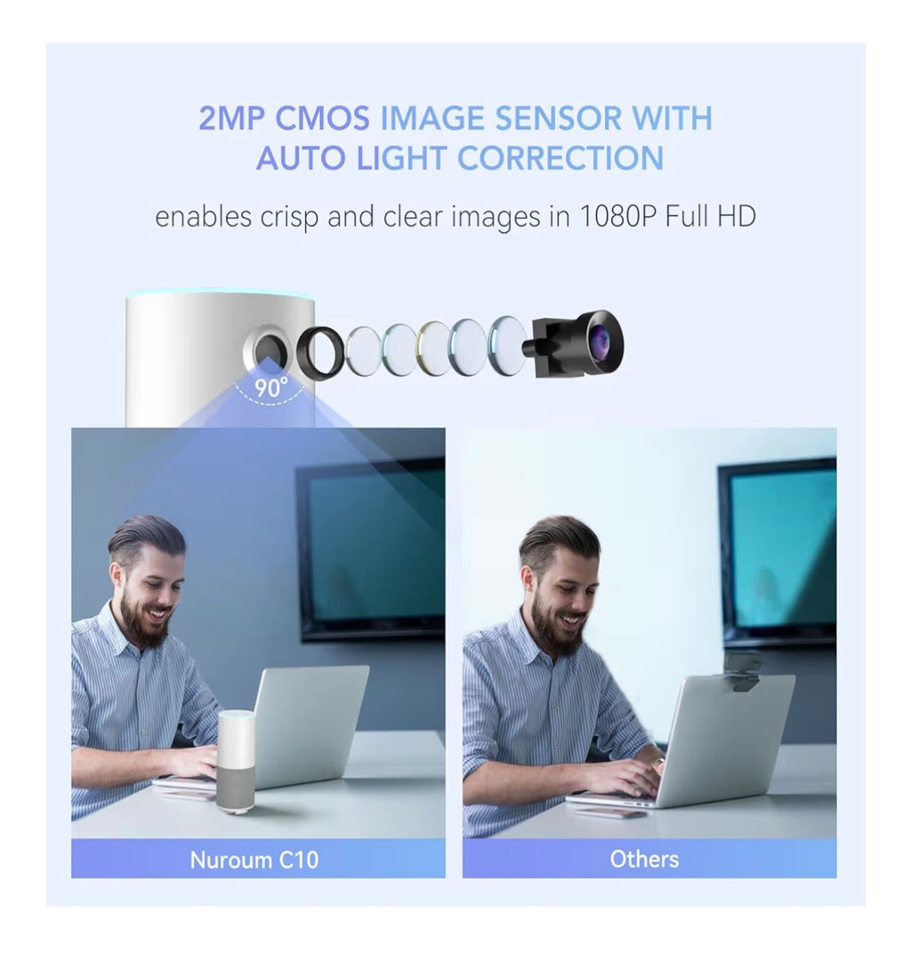 NUROUM C10(2nd Gen) 1080P Conference Webcam with Microphone Speaker, Portable All in One Computer Camera for Video Conference, AI Noise Cancellation & AGC, USB Plug&Play for PC/Desktop Zoom/Teams