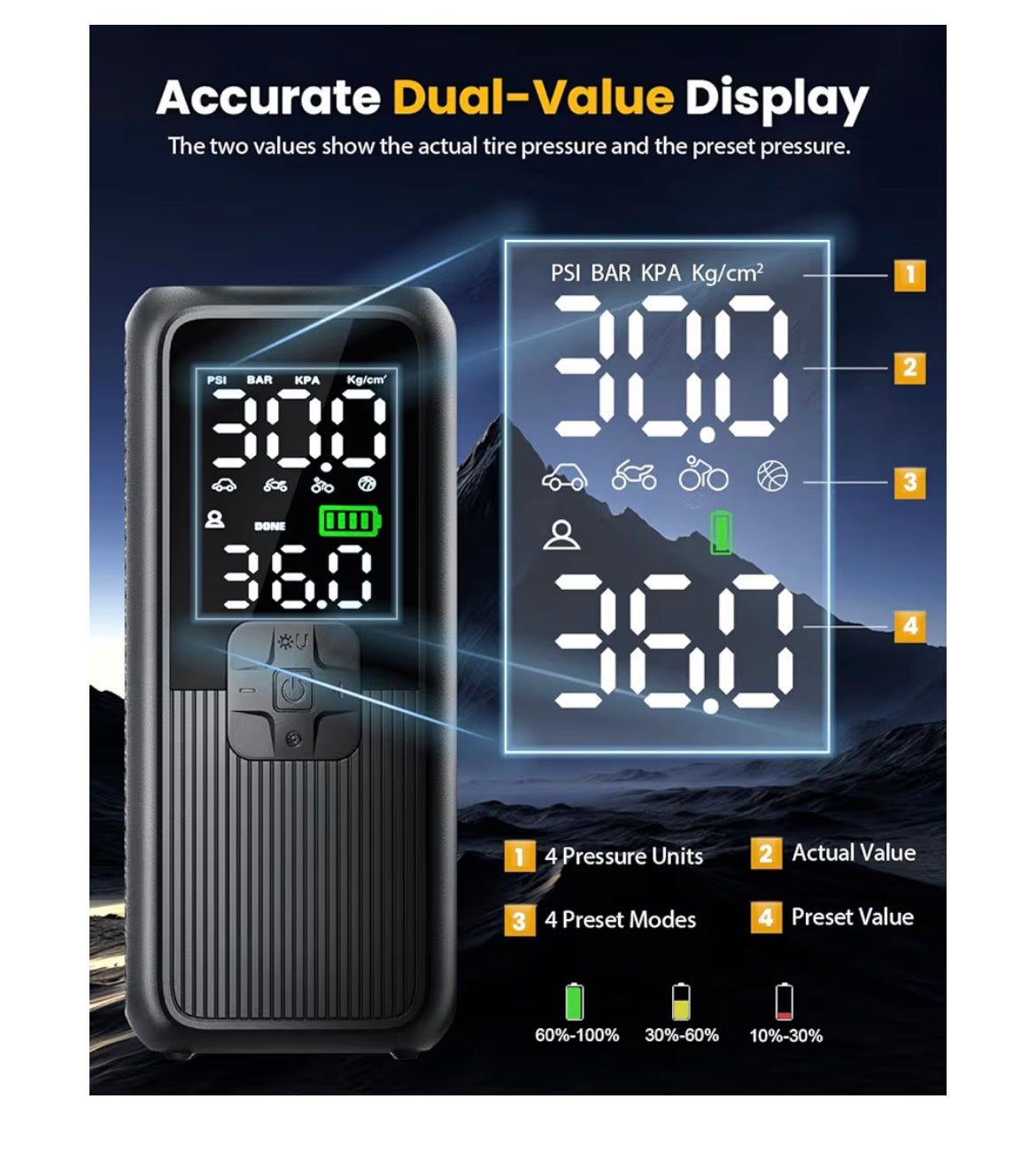 Tire Inflator Portable Air Compressor, T05 Air Pump for Car, Motorcycle, Bike, Balls with Tires Pressure Gauge, 150PSI Air Compressor Portable, Tires Pump with LED Light & Auto Shut-Off