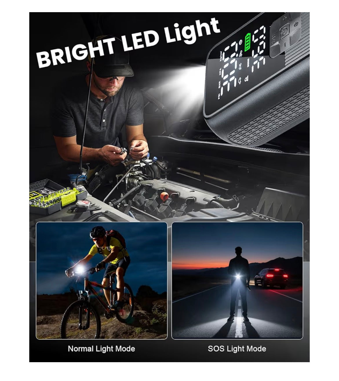 Tire Inflator Portable Air Compressor, T05 Air Pump for Car, Motorcycle, Bike, Balls with Tires Pressure Gauge, 150PSI Air Compressor Portable, Tires Pump with LED Light & Auto Shut-Off