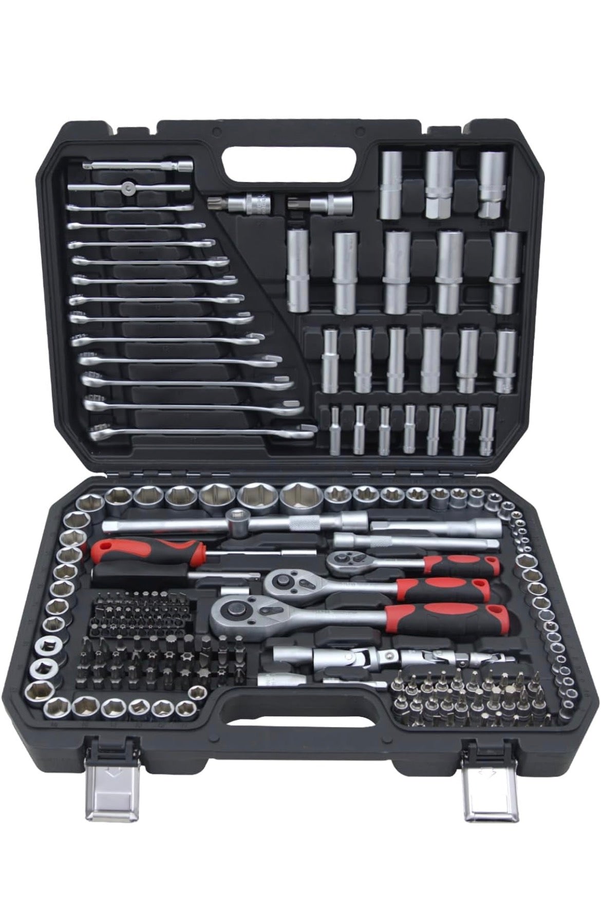 Professional 216pcs Socket Ratchet Wrench Set, 1/4 & 3/8 Inch Drive, Standard Full Mechanic Tool Set for Auto & Motorcycle Repair with Ratchet Handle, Extension Bar, Universal Joint & Reducer