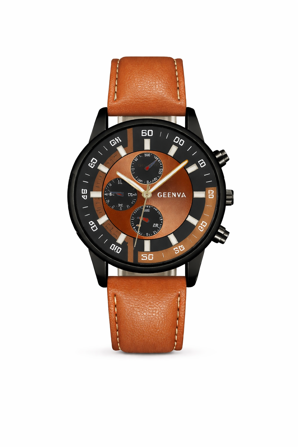 Men's Luxury Chronograph Watch – GEENVA Brown Leather Strap Fashion Wrist Watch