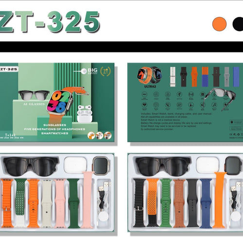 7-in-1 Smart Watch Gift Set – Smartwatch, AI Glasses, Earbuds & Multiple Bands (ZT-325)