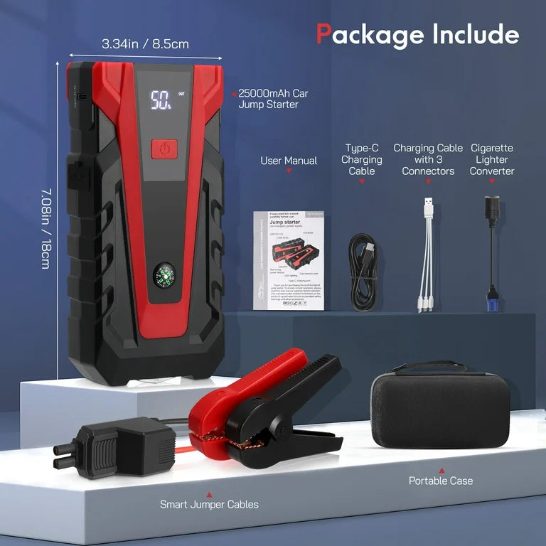 Car Jump Starter 4800A Peak Car Battery Jump Starter 25000mAh Battery Jump Box for Car up to 10.0L Gas or 8.0L Diesel Engine with LED Light